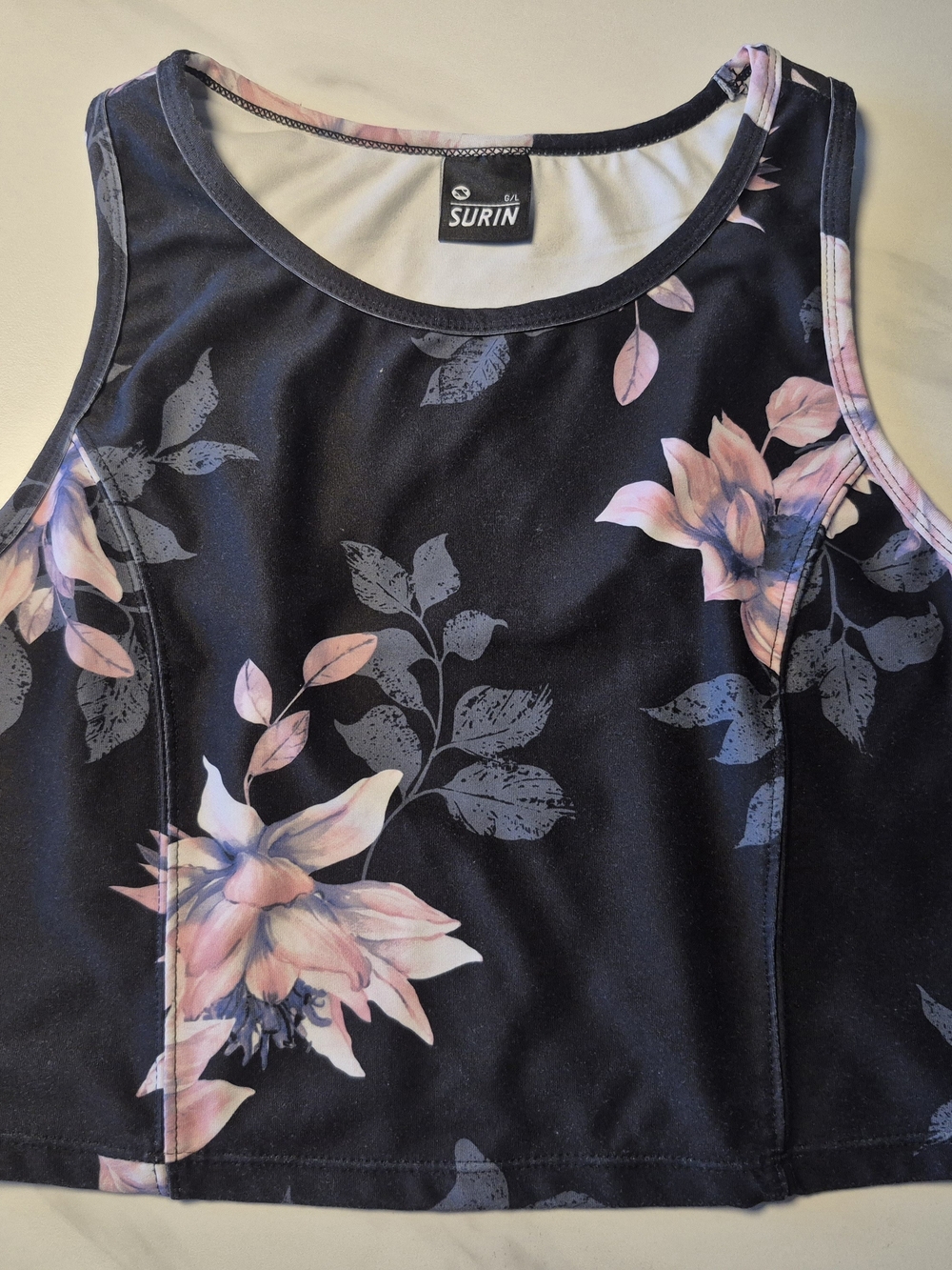 Black Floral Sleeveless Crop Top - Pink Floral Print
